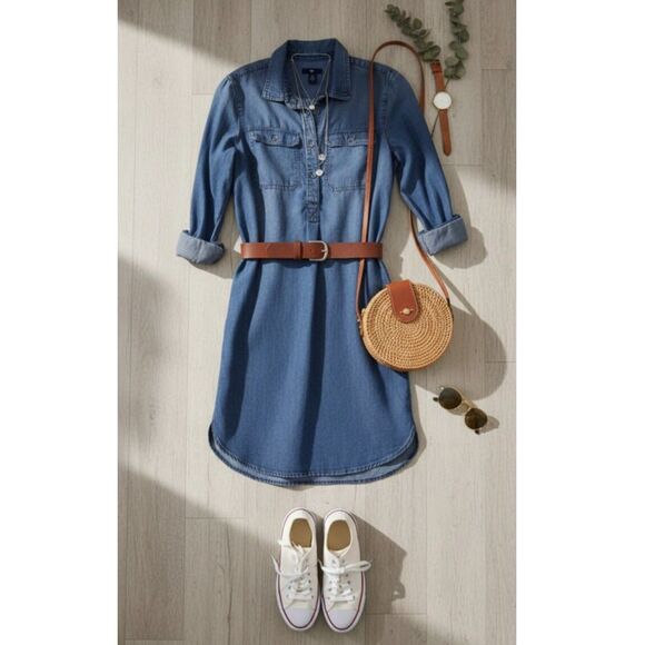 GAP Dresses & Skirts - Gap Womens Chambray Shirt Dress Size XS Lyocell Soft Denim Blue Western